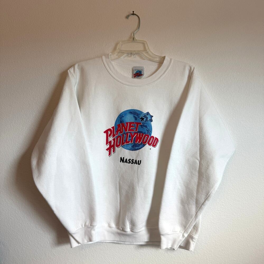 Vintage Planet Hollywood Nassau Sweatshirt Crewneck Medium M Crisp White 90s